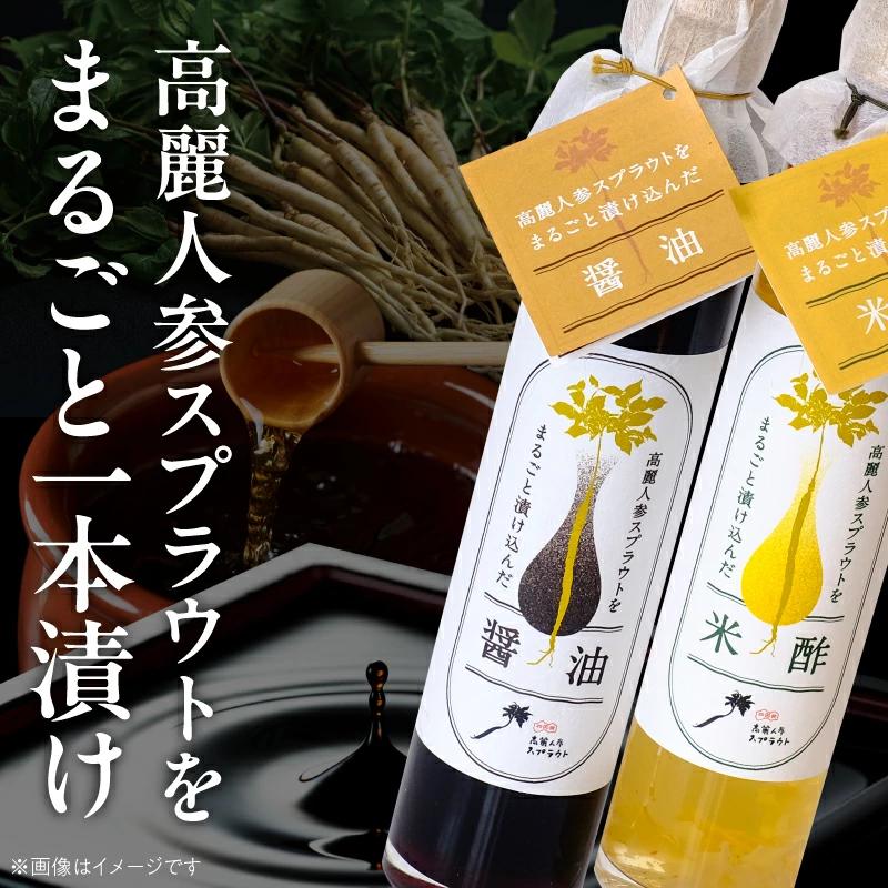 M145-0004_【ふるさと納税】高麗人参スプラウトをまるごと漬け込んだ醤油と米酢セット 高麗人参 高麗 人参 スプラウト 漬け込み 醤油 米酢 酢 調味料 調味 ドレッシング 炒め物 料理 普段使