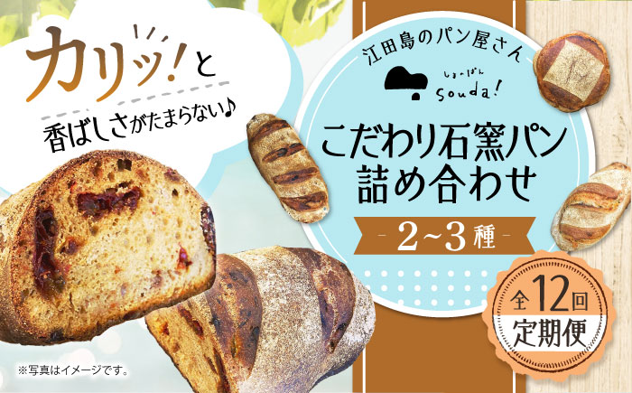 こだわりの石窯焼き！【全12回定期便】こだわり石窯パン 詰め合わせ (2～3種) パン パン屋 カフェ 朝食 おやつ 江田島市/しまのぱん souda！ [XAQ006]