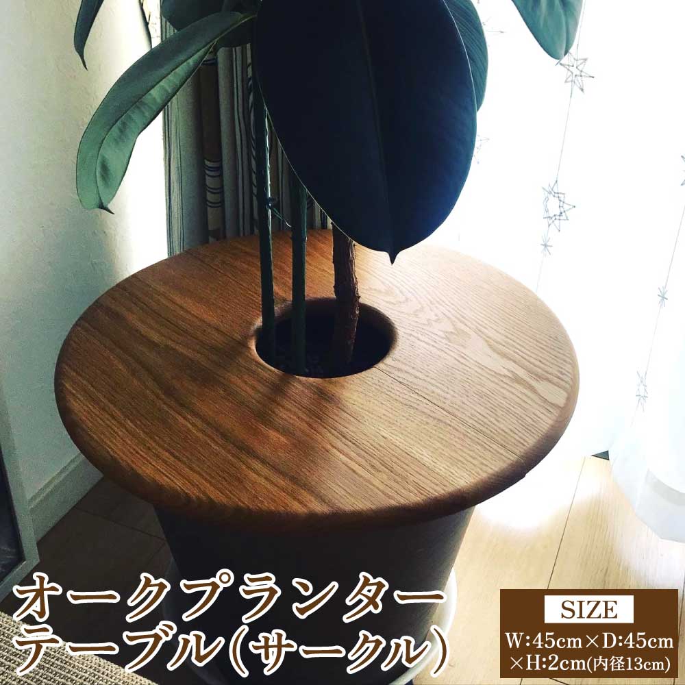 【ふるさと納税】オークプランターテーブル（サークル） オーク 幅45cm×奥行き45cm×高さ2cm(内径13cm) 2.5kg 木製 ウッド インテリア 円形 丸型 植物 シンプル ギフト 贈り物 プレゼント 熊本県 宇城市 ツリー合同会社