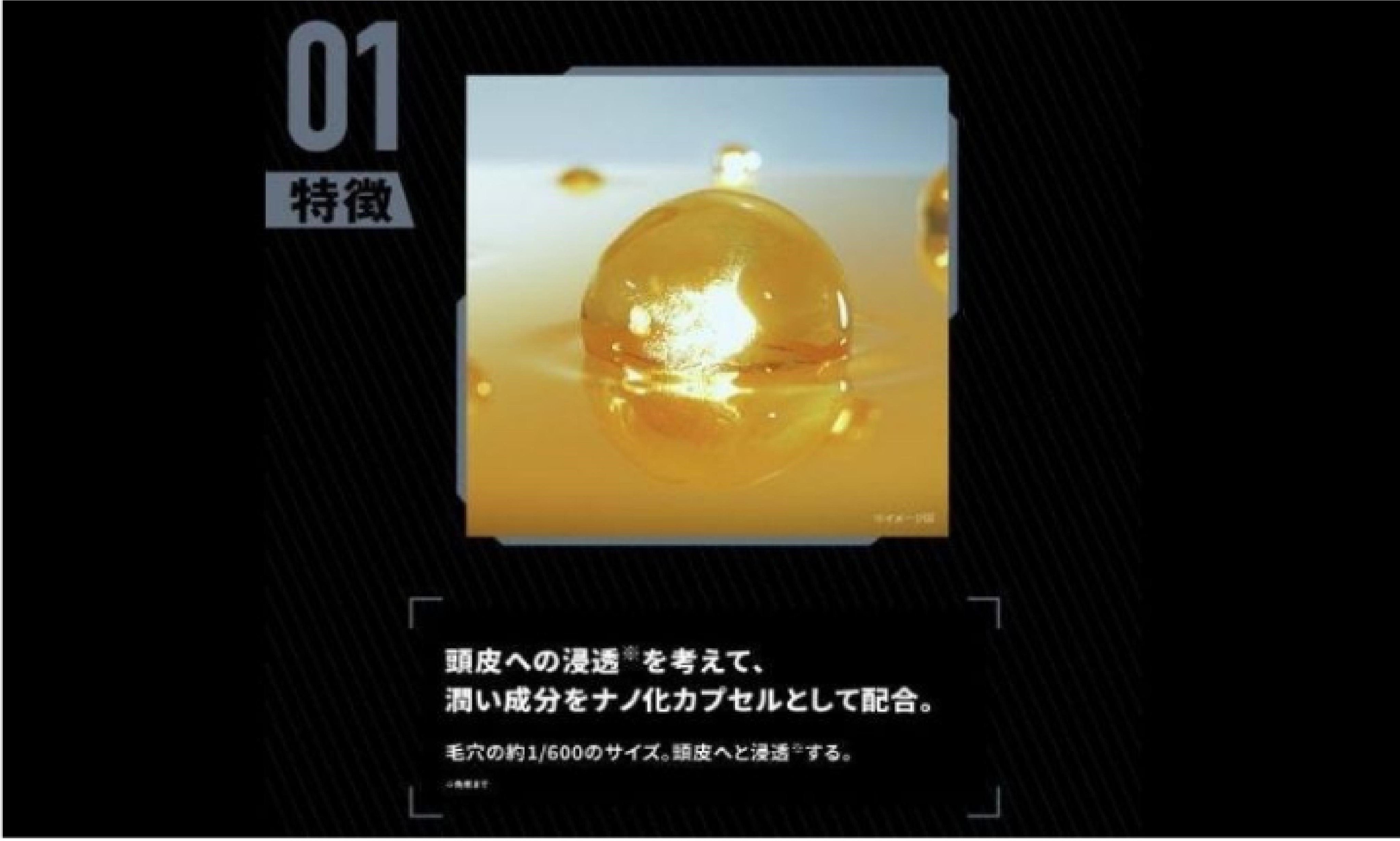 頭皮への浸透を考え、潤い成分をナノ化カプセルとして配合。