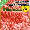 【ふるさと納税】 【ムラカミ食品】淡路産交雑牛カルビ×上赤身焼肉詰め合わせ（各500g）1kg　進物