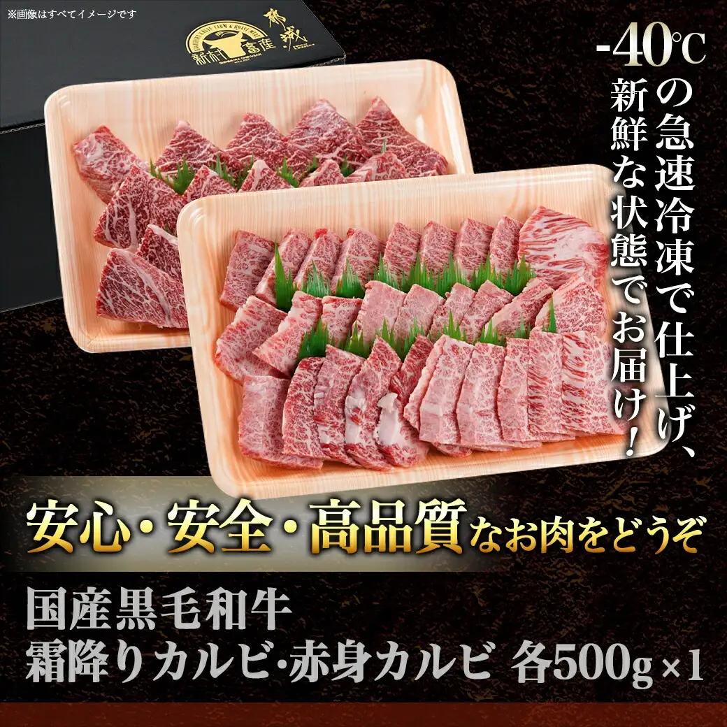 【黒毛和牛】霜降りカルビ&赤身カルビ1kg焼肉セット〔AD-4202〕_(都城市) 国産 黒毛和牛 和牛 霜降り 赤身 カルビ 1kg 