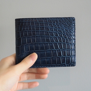 藍染めクロコダイル二つ折り財布 クロコダイル 財布 ワニ革