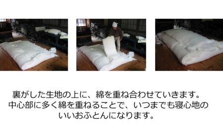 綿わた掛けふとん　シングルロング　ふとん職人の手作り掛けふとん　側生地：ブルー【mrst0004-2】