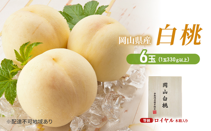 
            [№5615-0524]桃 2026年 先行予約 白桃 6玉（1玉330ｇ以上）等級：ロイヤル 木箱入り もも モモ 岡山県産 国産 フルーツ 果物 セット ギフト 
          