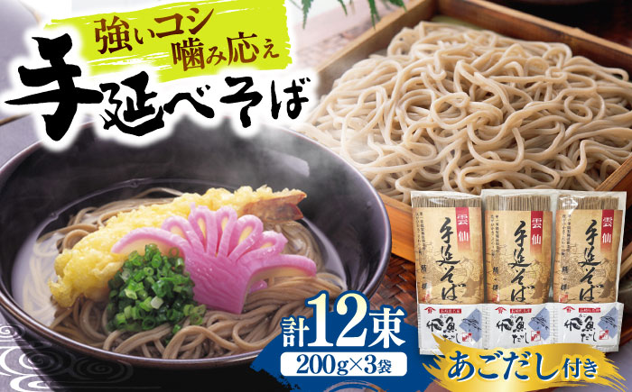 【希少！強いコシ】手延べ そば 600g(200ｇ×3袋)　あごだし10ｇ×3袋 / つゆ付き 蕎麦 ソバ そば 乾麺 麺 / 南島原市 / 野村屋 [SCS017]