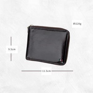 牛革　二つ折りファスナー財布　ステッチB（ブラウン×イエロー） ／ 財布 サイフ さいふ 二つ折り財布 イタリア 革 革製品 牛革 レザー 革小物 クラフト 送料無料