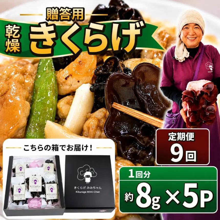 【定期9回】贈答用乾燥きくらげ 8g×5P ともちゃん農園 |定期便 贈答用 乾燥 きくらげ 食物繊維 鉄分 カルシウム ビタミンD カリウム アミノ酸  高血圧予防 ふるさと 納税栃木県 那珂川町