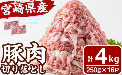 宮崎県産 豚肉 切り落とし(計4kg) 豚 肉 切落しこま切れ 豚こま 国産 冷凍 野菜炒め 豚丼 豚汁 個包装 小分け 宮崎県 門川町【MF-68】【エムファーム】