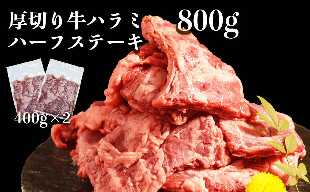 
117-18　オアシス九州　 厚切り牛肉 　ハラミ ハーフステーキ (軟化加工) 800g 冷凍
