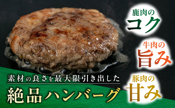 【全2回定期便】 【蝦夷鹿×牧草牛×放牧豚】ハンバーグ 3個 《厚真町》【GOODGOOD株式会社】 ハンバーグ 鹿肉 牛肉 豚肉 小分け 冷凍配送 北海道 [AXBP014]