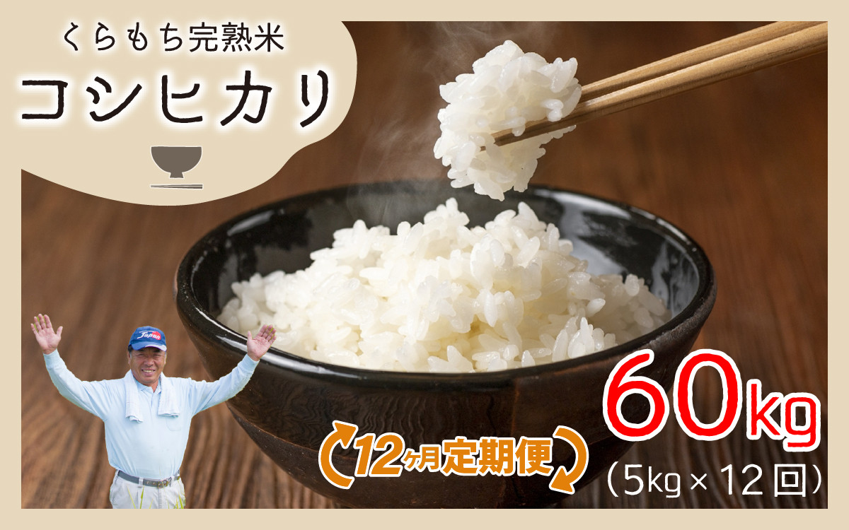
                  【先行予約】【令和8年産 新米】【12ヶ月定期便】くらもち完熟米 コシヒカリ （白米）5kg×12回　計60kg | コシヒカリ こしひかり 米  定期便 白米 精米 国産 ごはん ご飯 白飯 国産米 完熟 熟成 送料無料 産地直送 農家直送 福井県 高浜町 5㎏
                