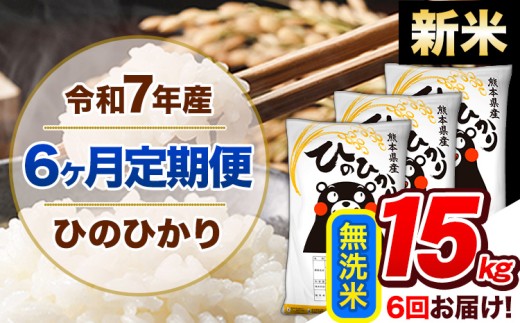 【6ヶ月定期便】新米 令和7年産 定期便 無洗米 ひのひかり 15kg 《お申込み翌月から出荷》令和7年産 熊本県産 ふるさと納税 精米 ひの 米 こめ ふるさとのうぜい ヒノヒカリ コメ 熊本米 ひのもり