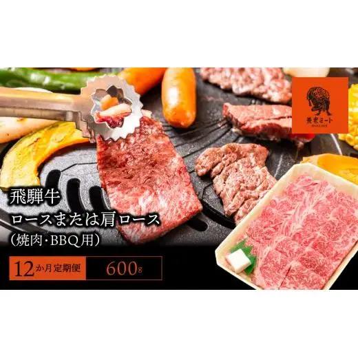 【12か月定期便】【飛騨牛】ロースまたは肩ロース600g (焼肉・BBQ用) 2025/9/19～