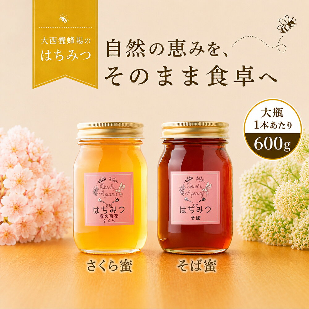 【ふるさと納税】 国産 はちみつ おすすめ 大西養蜂場 非加熱はちみつ 選べる 600g セット ／ ハチミツ 蜂蜜 さくら 桜 サクラ そば 蕎麦 ソバ 純粋 天然 600g 1200g 食べ比べ 味比べ 国内産 日本産 瓶 瓶詰 長期保存 人気 希少 稀少 お取り寄せ 岩手県 滝沢市 送料無料