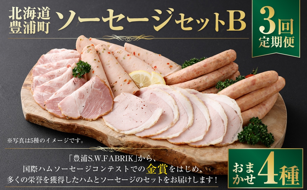 
                  [ 定期1ヶ月毎3回 ] 北海道 豊浦 ソーセージセットB ソーセージ ハム ウインナー ベーコン お肉 肉 ニク にく 豚肉 豚 セット 食べ比べ 詰め合わせ 加工食品 冷蔵 定期 定期配送
                