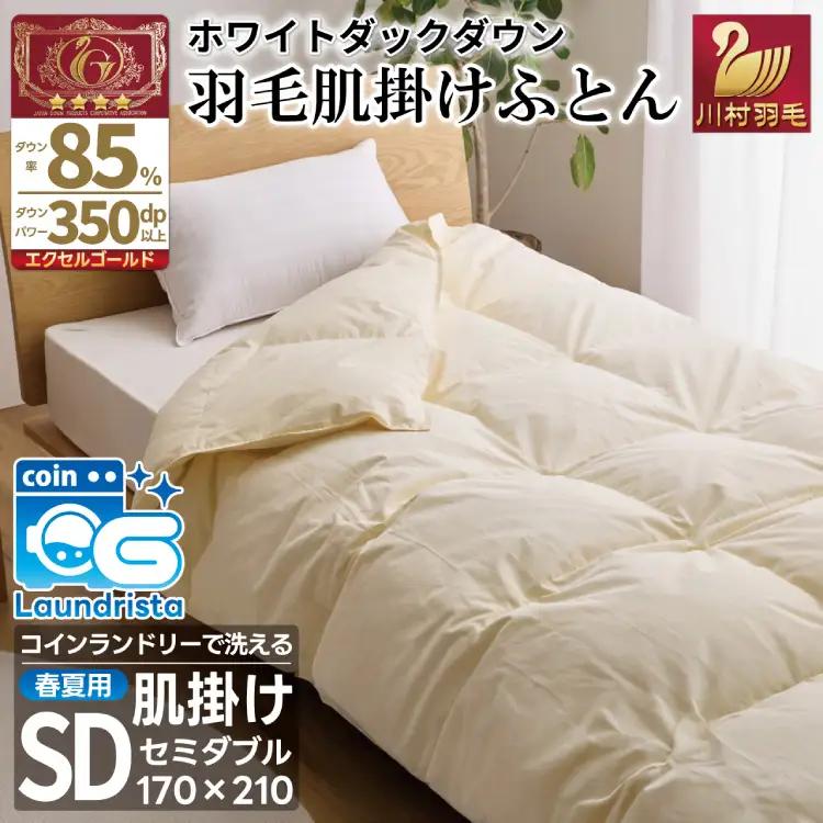 【春夏用】洗える羽毛布団 羽毛布団 セミダブル 肌掛け 肌掛け布団 ダウン 夏 春 肌掛け ホワイトダックダウン 85% 0.4kg (無地 アイボリー)