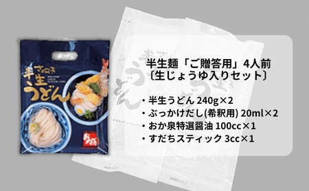 おか泉 さぬきうどん 半生麺 贈答用〔生じょうゆ入りセット〕4人前 うどん