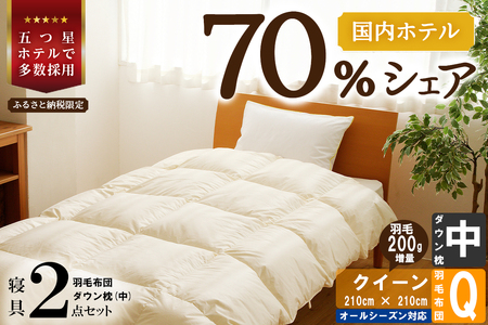 【国内ホテル・旅館70%シェア】寝具2点セット(クイーン) 国内生産 羽毛布団 掛け布団 ふとん まくら
