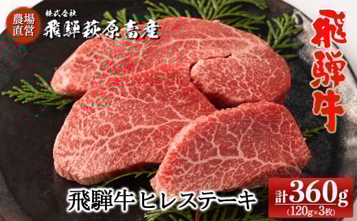 飛騨牛ヒレステーキ  120g×3枚　国産 牛肉 ブランド牛  赤身 ステーキ ギフト 牛 飛騨牛 贈答 ヒレ 牛 飛騨萩原畜産【冷凍】