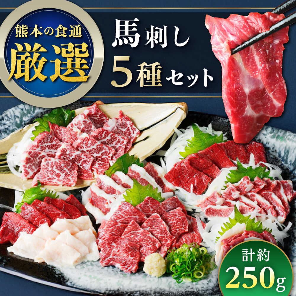 【ふるさと納税】馬刺し 5種 盛り合わせセット 5人前 約250g 熊本直送 専用醤油付き 生姜付き 赤身 霜降り フタエゴ バラヒモ コーネ(たてがみ) 熊本 熊本県 冷凍 馬肉 馬刺 ヘルシー パック 小分け 晩酌 おつまみ 送料無料【株式会社Foody's】[YDX001]