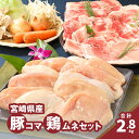 【ふるさと納税】【レビューキャンペーン対象】豚1kg・鶏ムネ切身1.8kg 計2.8kgセット - 豚肉 小間切れ肉 1袋250g 小分け 鶏肉 鶏むね肉 カット済み 1袋300g 精肉セット 冷凍 国産 送料無料 【宮崎県木城町】