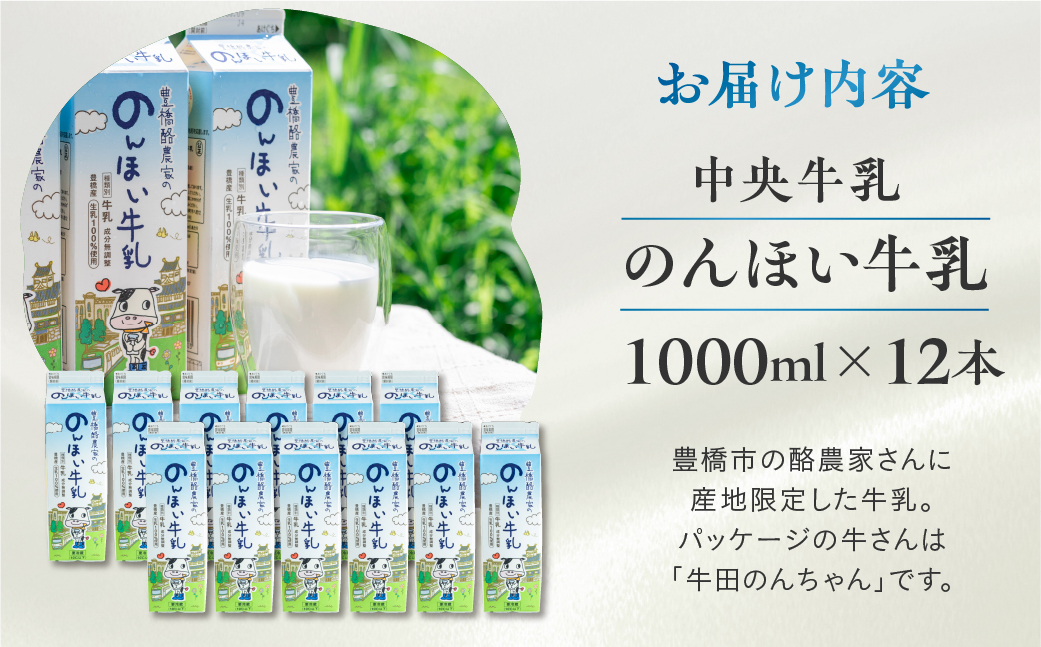 中央製乳 のんほい牛乳 1L 12本 計12L