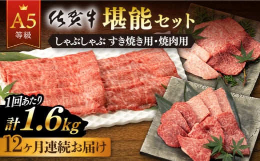 
【12回定期便】佐賀牛 A5 堪能セット (しゃぶしゃぶ すき焼き用 ・ 焼肉用) 計1.6kg(400g×4P) 【桑原畜産】 [NAB101]
