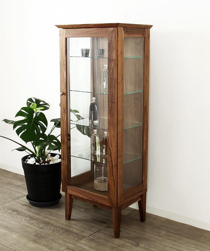 
            大川家具 デイジー 55cm ガラスキャビネット  コレクションボード天然木ウォールナット  野中木工所
          