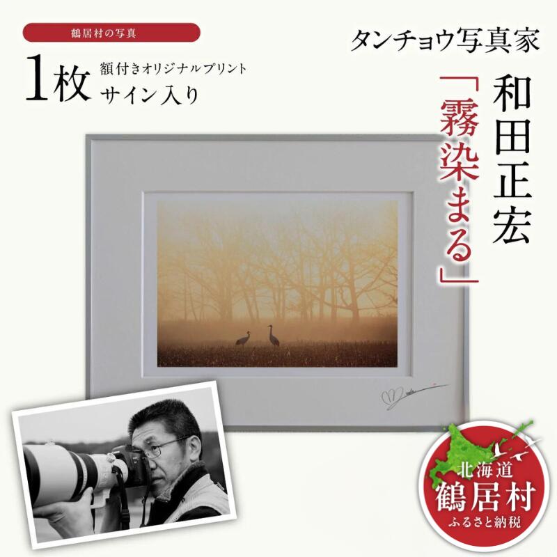 【ふるさと納税】タンチョウ 写真家 和田正宏 額付き オリジナルプリント「 霧染まる 」 (サイン入り)