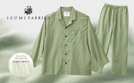 【サイズ:L(男女兼用)】プレミアムガーゼパジャマ(やわらか超長綿二重織ガーゼ)　色　ミモザグリーン【1236432】