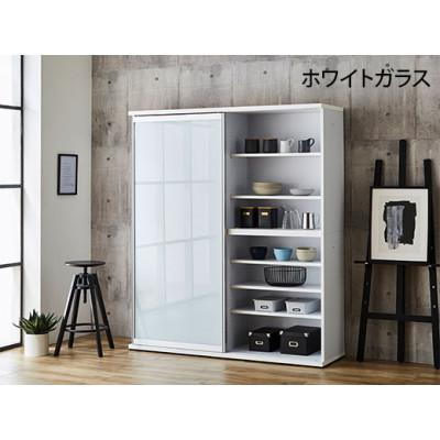ふるさと納税 大川市 引き戸食器棚　幅153.5cm　ポエム【カラー:ホワイト、扉:ホワイトガラス】