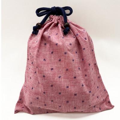 ふるさと納税 久留米市 久留米絣の大きな巾着袋(ピンク水玉柄)