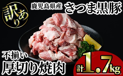 【訳あり】鹿児島県産さつま黒豚 不揃い厚切り焼肉 (計1.7kg・850g×2P) 鹿児島県産 豚肉 黒豚 【KNOT】 A1167