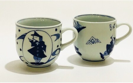 A30-357 青花 大航海と異人づくしのミニマグカップ（2個セット）小島芳栄堂