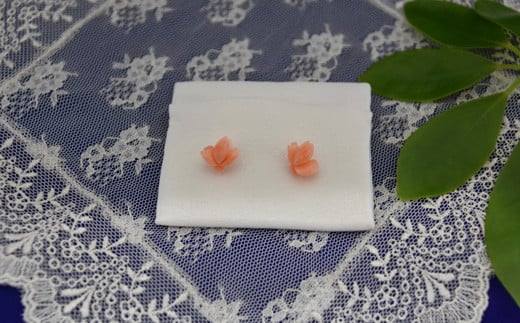 さんごの吉良：ピンク珊瑚のバラピアス