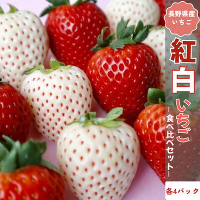 【ふるさと納税】【2026年発送】長野県産　紅白いちごのたべくらべセット　各4パック【1.6kg】【配送不可地域：離島】【1705547】