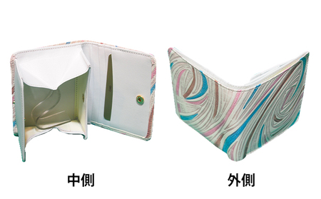 姫路革細工 BOX小銭入付 札入 民芸品 工芸品 伝統技術 ファッション小物 雑貨 日用品  波ピンク