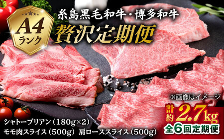 【全6回定期便】A4 ランク 博多 和牛 シャトーブリアン 180g×2枚 & A4 ランク 糸島 黒毛 和牛 肩ロース 500g & モモ肉 500g 糸島市/糸島ミートデリ工房 [ACA107] 高級部位 霜降り 国産