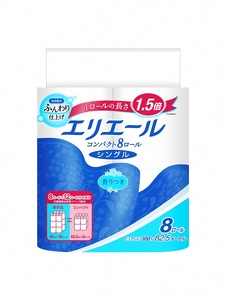 0016-10-09 エリエール トイレットティシュー コンパクトシングル 8ロール×8パック 64ロール　1.5倍巻 82.5m トイレットペーパー シングル パルプ100％ 香りつき 日用品 消耗