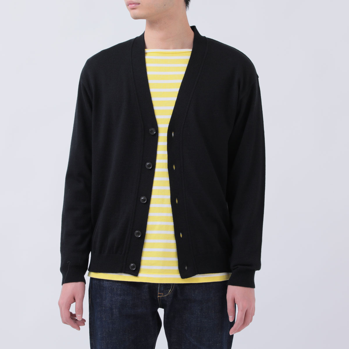 【ふるさと納税】メンズ 天竺 無地 Vネック カーディガン 全3色 オフホワイト/クロ/グレー S-M/L-LL（FURU-001）