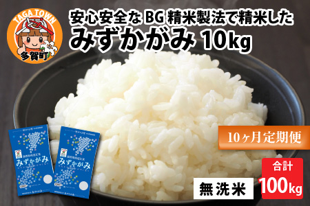 【令和6年産】【定期便】【10ヶ月連続お届け】 BG無洗米 みずかがみ 計100kg（10kg × 10回）