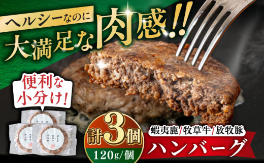 【蝦夷鹿×牧草牛×放牧豚】ハンバーグ 3個 《厚真町》【GOODGOOD株式会社】 ハンバーグ 鹿肉 牛肉 豚肉 ジビエ 小分け 冷凍配送 北海道 [AXBP012]