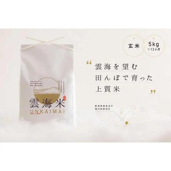 新米予約【令和8年】【定期便】「雲海米」南魚沼塩沢産コシヒカリ　玄米5kg x 全12回【2026年10月上旬から1ヶ月以内に順次発送予定】｜コシヒカリ