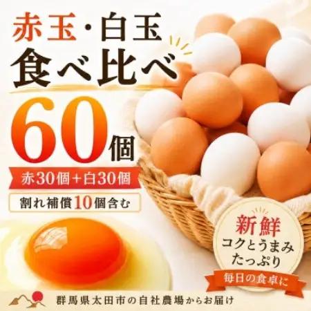 むかしの美味しい卵・心美卵 紅白食べ比べセット 60個(各30個)【配送不可地域：離島】【1748491】