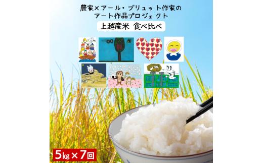 令和7年産 新潟県産 米 5kg 5キロ 食べ比べ 7回 定期便 コシヒカリ こしいぶき 新之助 つきあかり みずほの輝き アール・ブリュット アート 先行予約 新米 上越市 上越産 おすすめ 限定