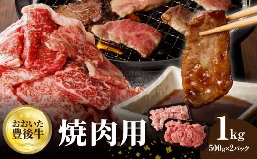おおいた豊後牛 焼肉用 1kg 牛肉 和牛 国産 豊後牛 ブランド牛 霜降り 焼肉用 バーベキュー BBQ 冷凍 A01144