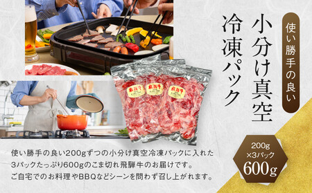 【形不揃い訳あり】A5等級飛騨牛 こま切れ 切り落とし600g（200g×3パック）| 便利なこま肉 肉じゃが 肉料理 ブランド牛 不揃い 人気 国産 お取り寄せ グルメ おすすめ 飛騨高山 岩ト屋 
