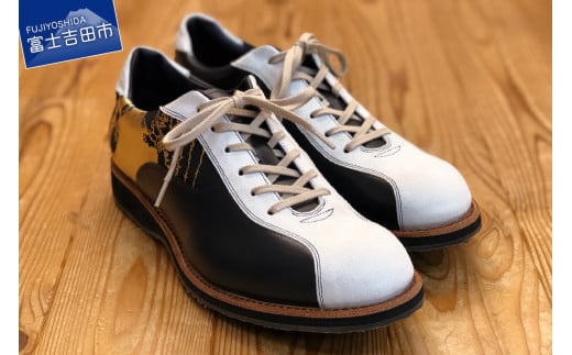 【岡本屋×光織物】吉田の織物とレザーで仕立てたFUJIYAMAスニーカー 上空からの富士山【25.5cm】