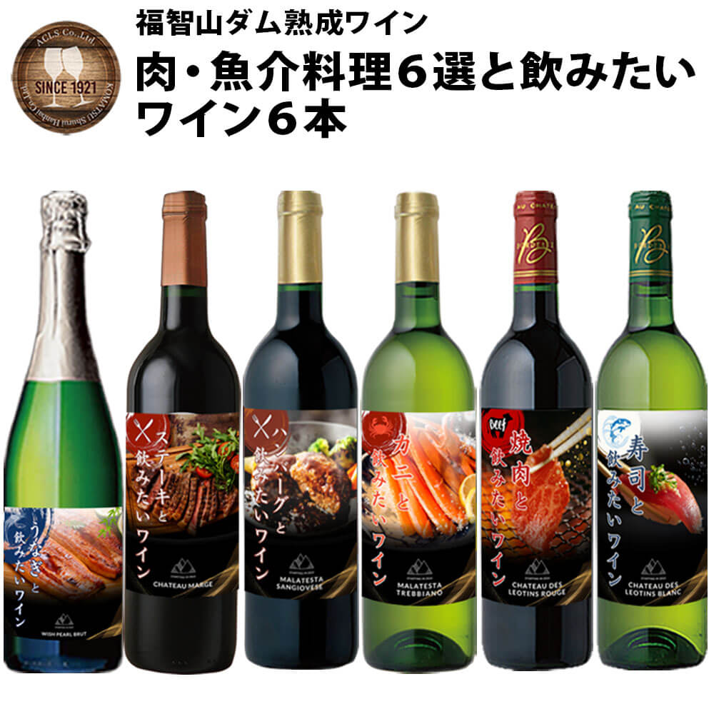 【ふるさと納税】 福智山ダム熟成 肉＆魚介料理6選と飲みたい赤＆白＆SPワイン6本詰め合わせセット FD339 750ml×6本 AOCアントゥル・ドゥ・メール シャトー・レオタン白 IGT イタリア マラテスタ赤 他4本 飲み比べ お酒 アルコール 福岡県 直方市 常温 送料無料
